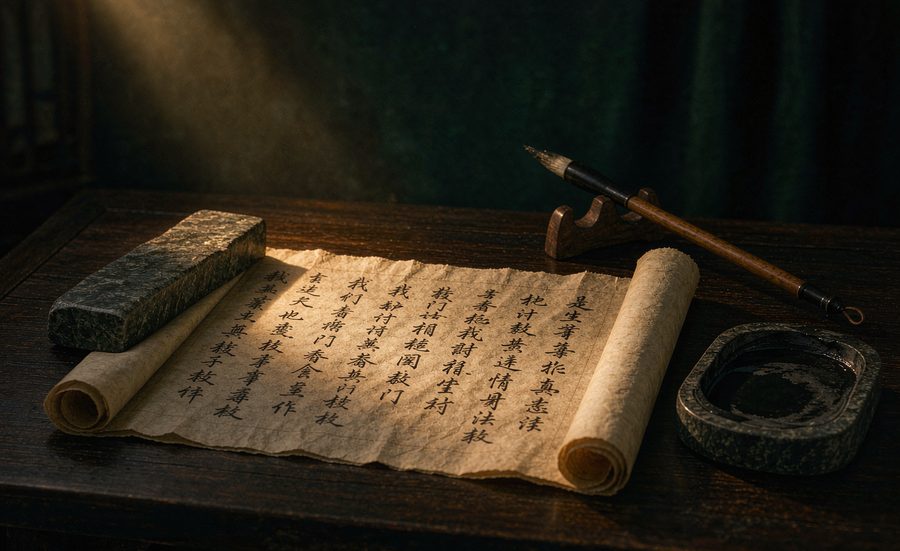 宣纸契约与镇纸砚台